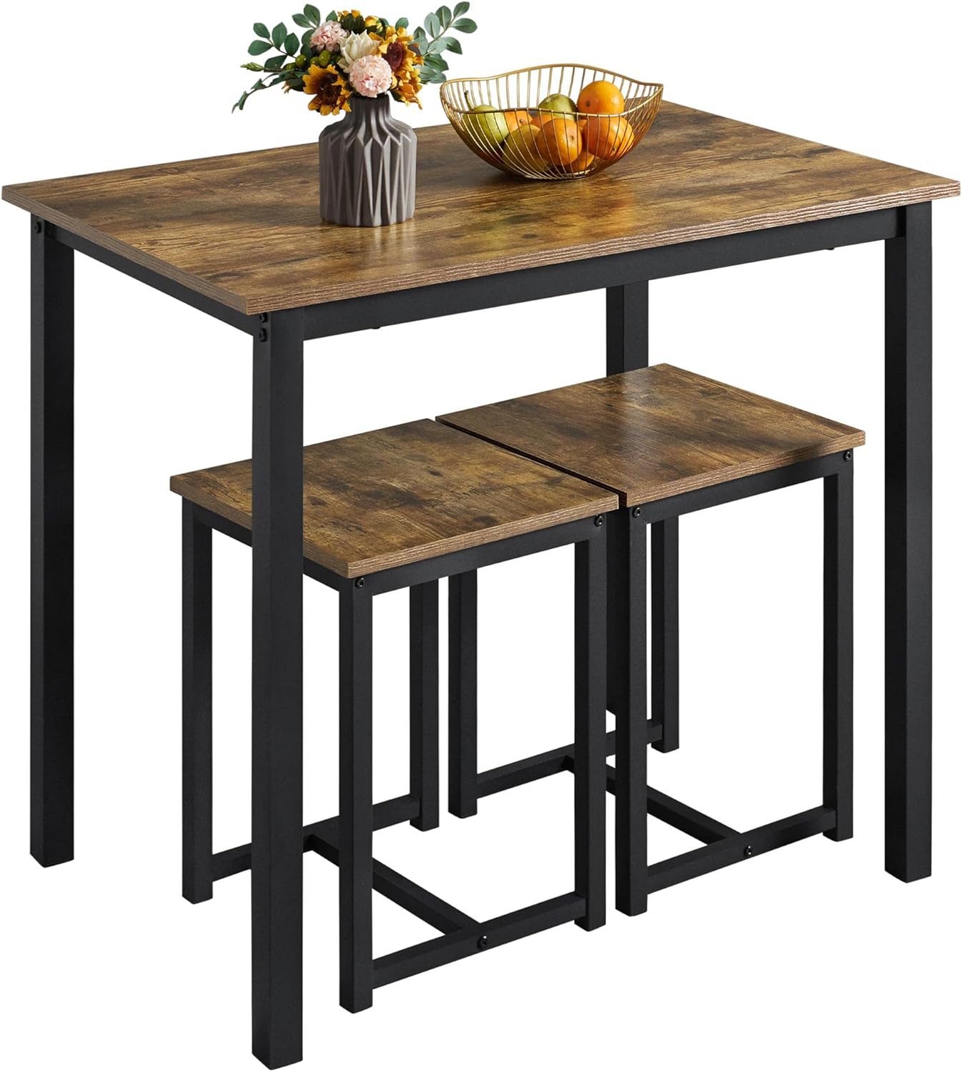 Yaheetech Industrial Dining Kitchen Table Set for 2 Breakfast Nook Table w/ 2 Stools for Dining Room Kitchen Small Space, Rustic Brown