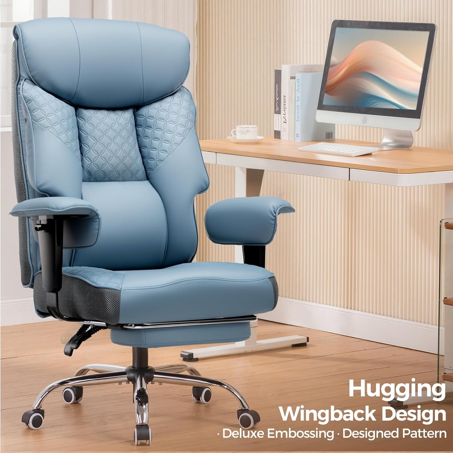 GTRACING Big and Tall Office Chair 400LBS Wide Ergonomic Gaming Chair with Deluxe Embossing Designed Leather with Foot Rest,150°Reclining Adjustable Soft Armrests Pocket Spring Back Support and Pillow