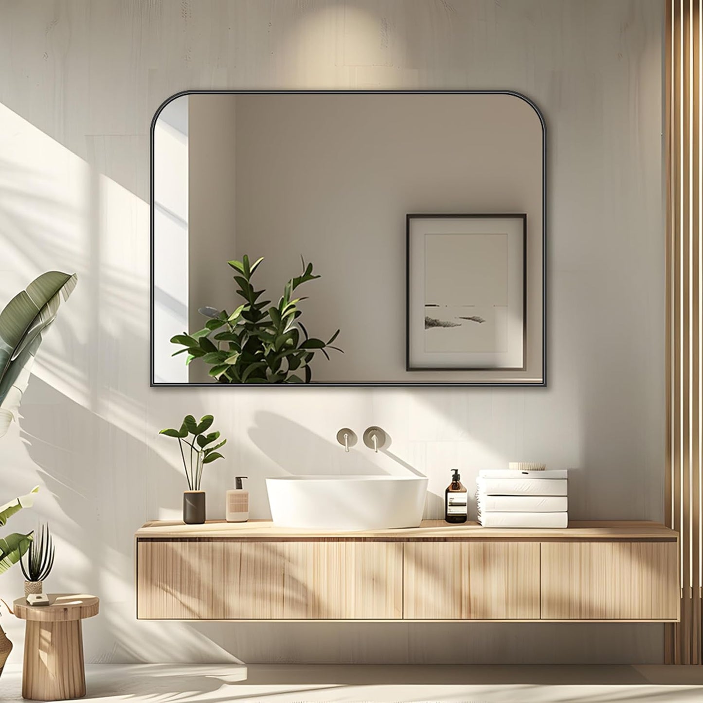 Bathroom Mirror, Wall Mirrors, Black Metal Framed Wall-Mounted Mirrors, Bathroom Vanity Mirror for Over Sink, Living Room, Bedroom, Entryway, 40x30 Inch, Black