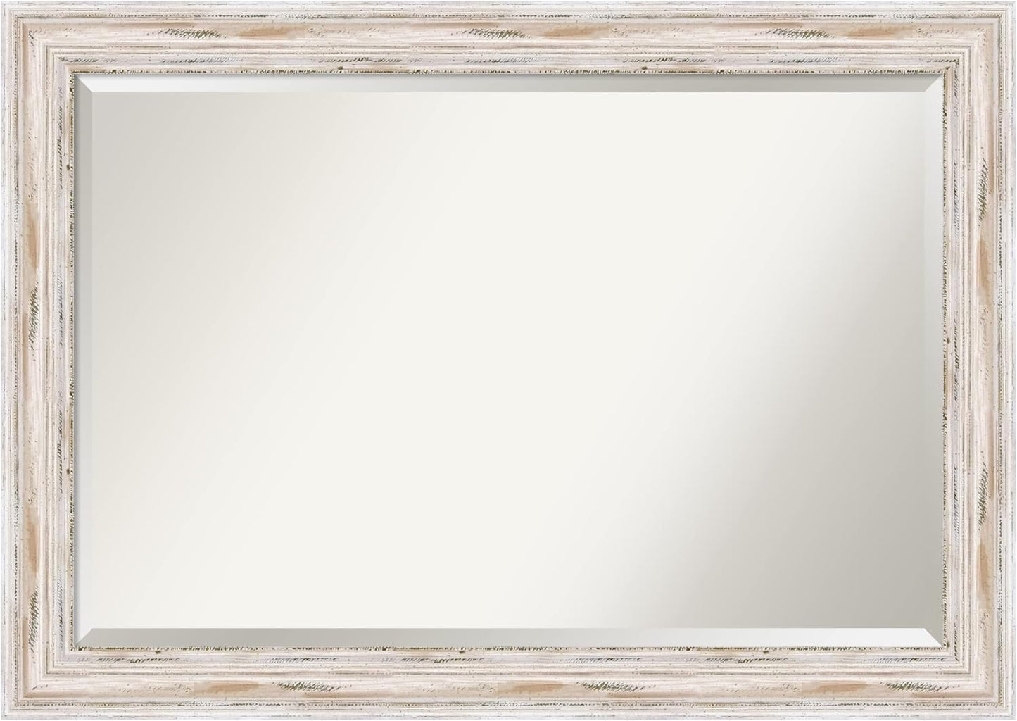 Amanti Art White Bathroom Mirror for Over Sink, 29x41 Alexandria White Wash Rectangle Vanity Mirror, Large Coastal Wood Frame, Hangs Horizonally and Vertically, Bathroom Wall Decor, Beveled Edge