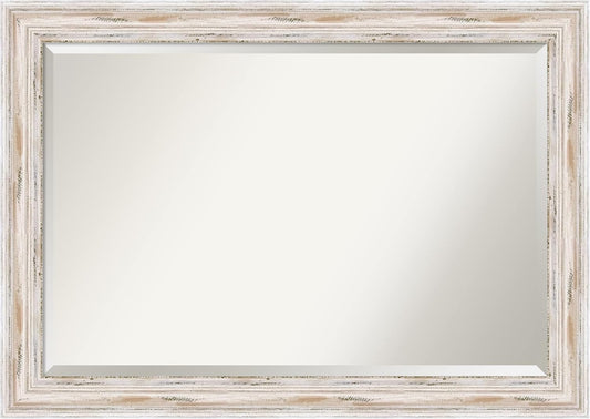 Amanti Art White Bathroom Mirror for Over Sink, 29x41 Alexandria White Wash Rectangle Vanity Mirror, Large Coastal Wood Frame, Hangs Horizonally and Vertically, Bathroom Wall Decor, Beveled Edge