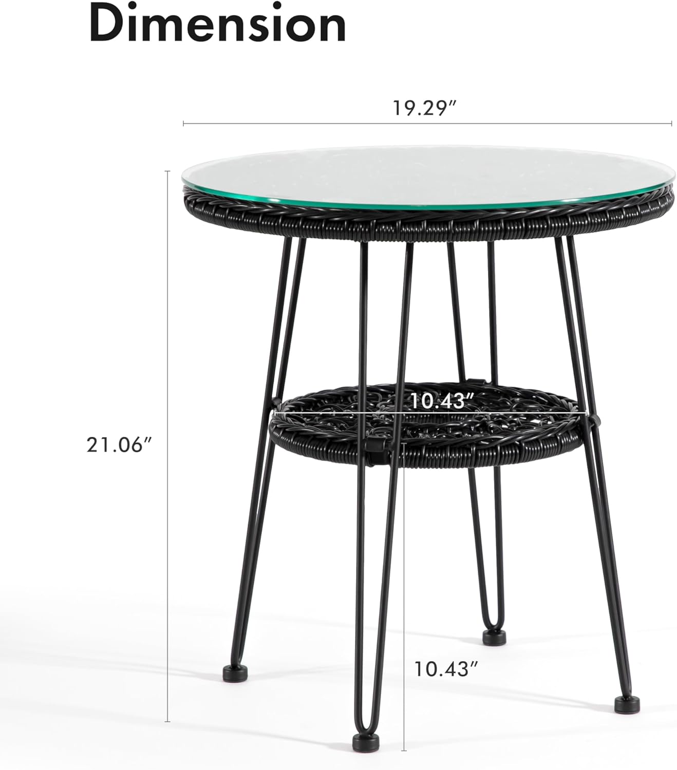 Muse & Lounge Co. Ysar Boho 19-inch Round Coffee Table Outdoor with Tempered Glass Top and Metal Frame, Handcrafted Coastal Furniture for Patio, Poolside, Garden, Yard, Black