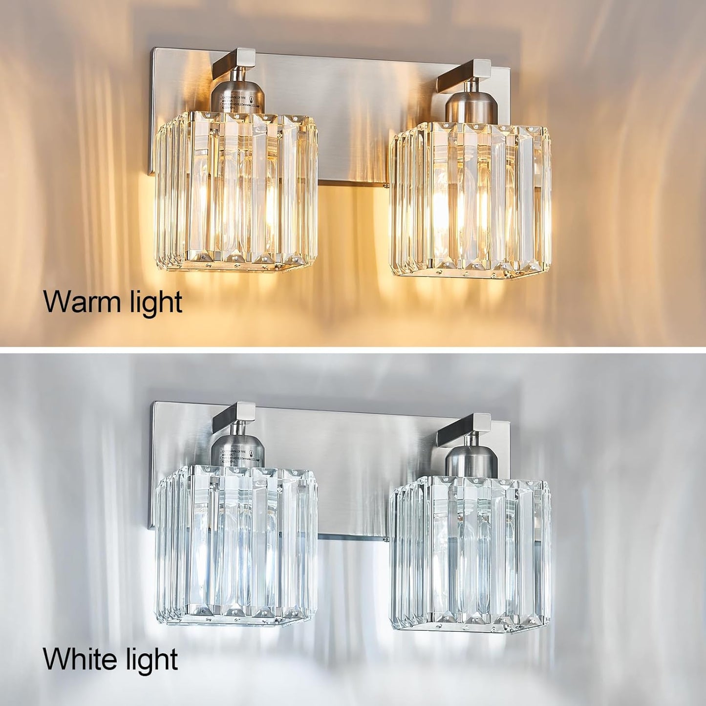 Modern Vanity Light 2-Lights Brushed Nickel Vanity Light Crystal Bathroom Wall Light Bathroom Light Fixtures