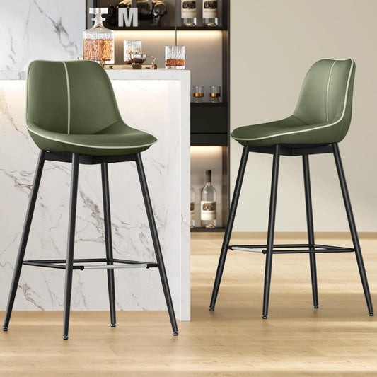 VASAGLE Bar Stools Set of 2, Bar Height Bar Stools with Back, Ergonomic Backrest, Synthetic Leather, Metal Legs, 28.7-Inch Tall Barstools for Kitchen Island Home Bar, Easy Assembly, Forest Green