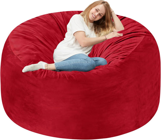 Homguava 5FT Bean Bag Chair Giant BeanBag with Memory Foam Filled, Comfy Bean Bag Chairs for Adults, Adult Bean Bag Chair with Dutch Velvet Cover for Living Room Bedroom-Red