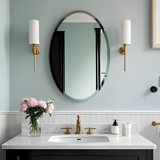 Oval Mirror Frameless Bathroom Mirror for Over Sink, Beveled Polished Wall Mirror for Bathroom, Bedroom, Vanity and Entryway 16" x 24"