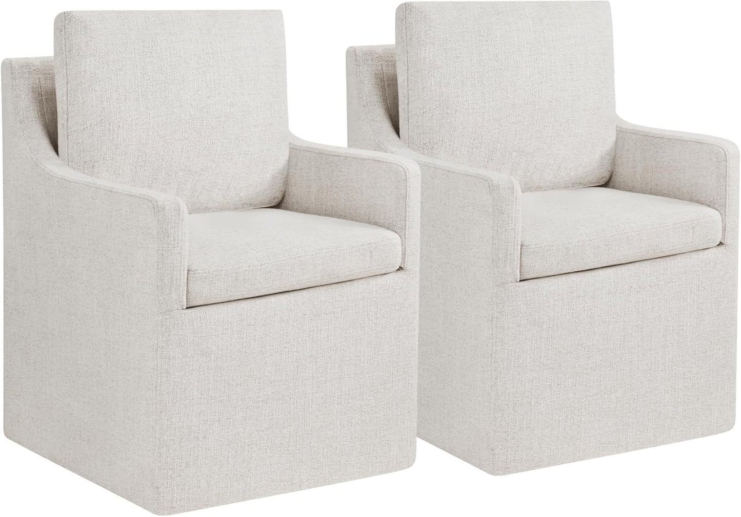 Upholstered Dining Chairs with Casters Easy Assembly Modern Accent Armchair with Rollers for Diningroom Bedroom Livingroom Reading Room,Linen,2 Boxs