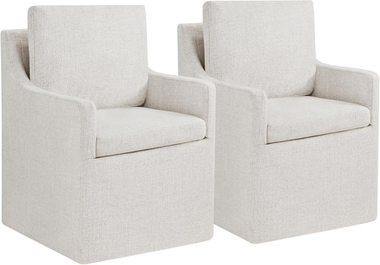 Upholstered Dining Chairs with Casters Easy Assembly Modern Accent Armchair with Rollers for Diningroom Bedroom Livingroom Reading Room,Linen,2 Boxs