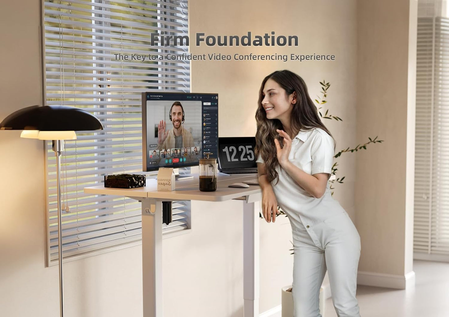 YDN Standing Desk with Drawers, 55 x 24 Inch White Standing Desks Electric Adjustable Height Desk for Computer Workstations, White