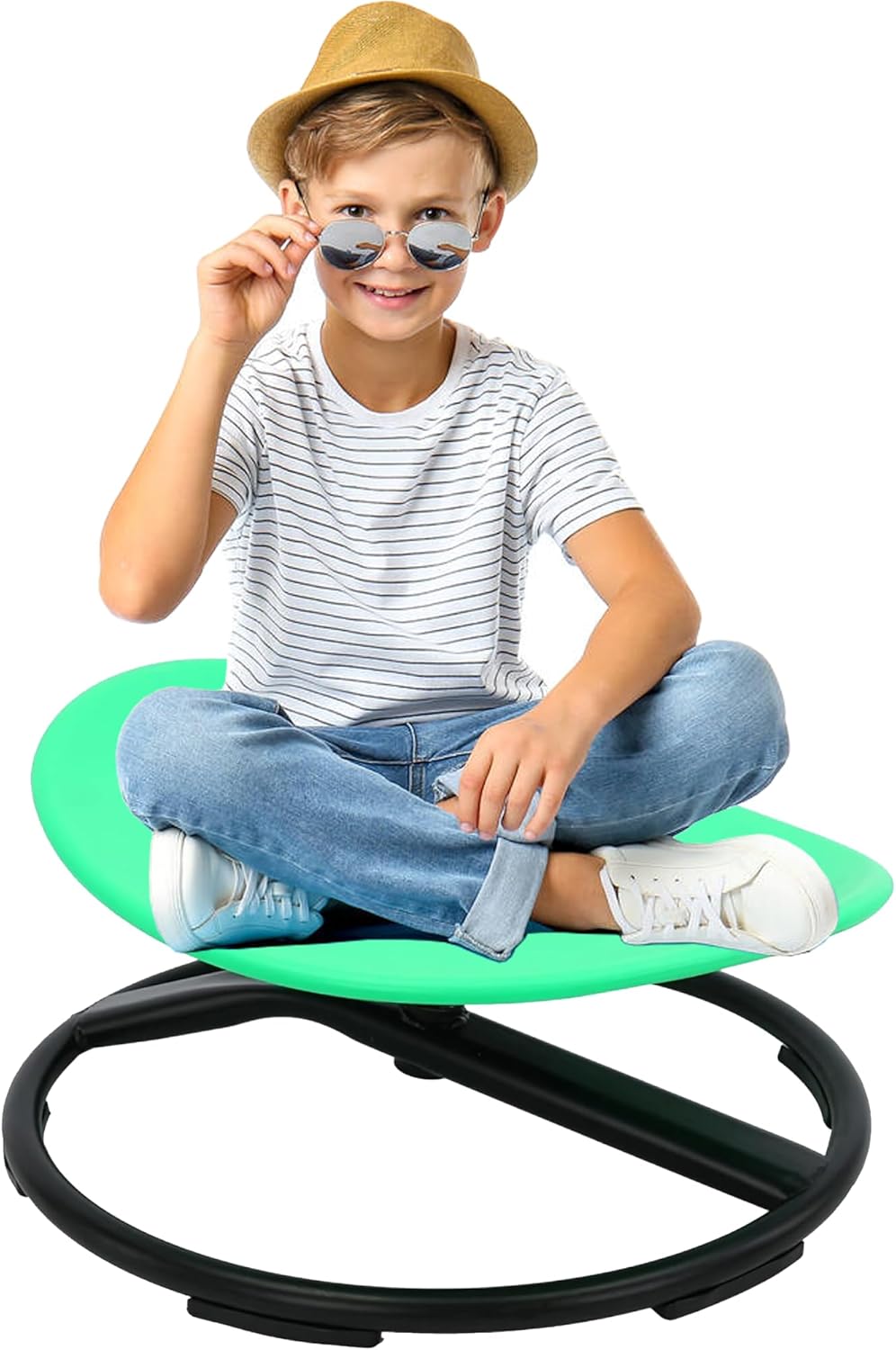 Spinning Chair for Autistic Kids (3-18 Years), Sensory Swivel Chair for Teens with ADHD/Autism – 21×19 Inch 220LBS Weight Capacity Seat – Sit and Spin Calming Toy for Body Balance(Green)