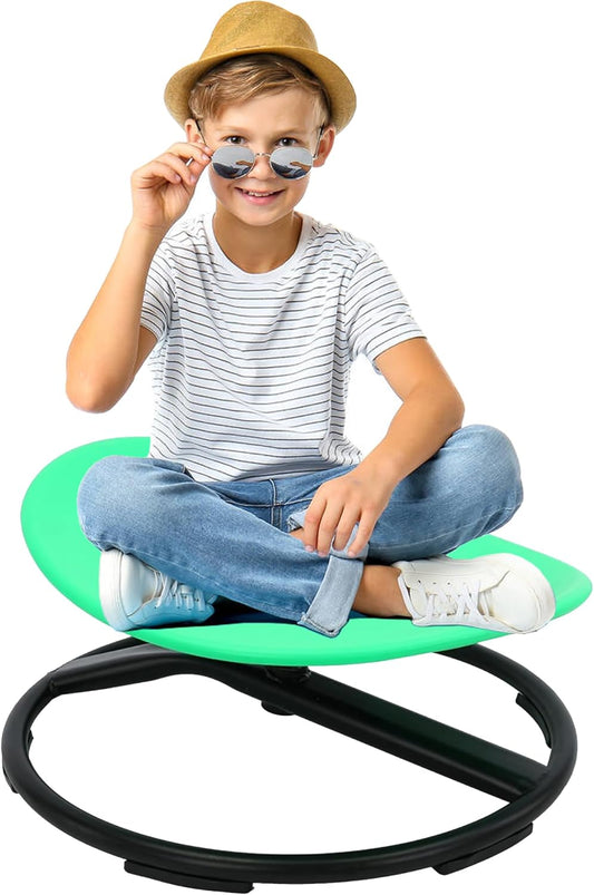 Spinning Chair for Autistic Kids (3-18 Years), Sensory Swivel Chair for Teens with ADHD/Autism – 21×19 Inch 220LBS Weight Capacity Seat – Sit and Spin Calming Toy for Body Balance(Green)