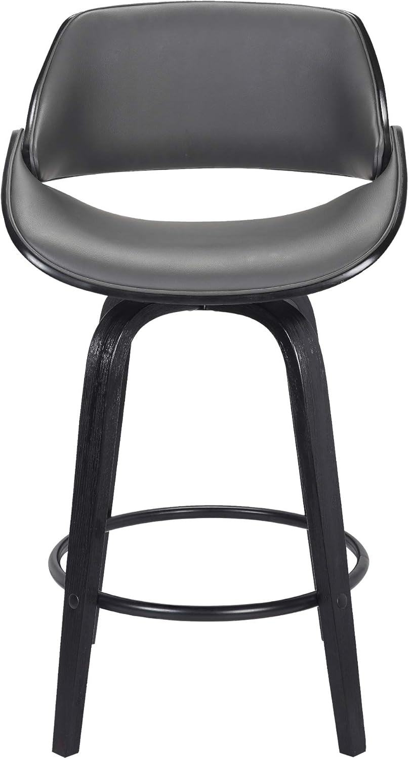 Mona Faux Leather Swivel Barstool, 26" Counter Height, Black and Gray