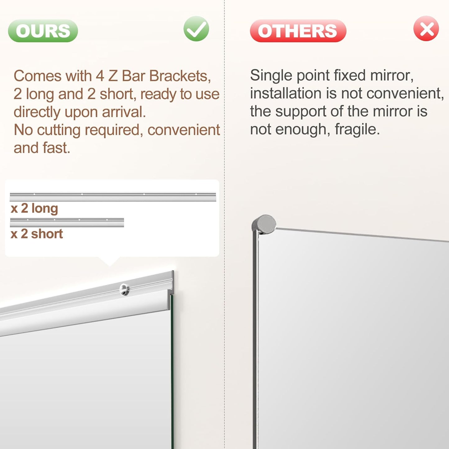 Hasipu Home Gym Mirror 83" L x 39" W - 1PC Large Full Body Mirror for Yoga, Wall-Mounted Mirrors for Fitness, Garage, Dance Studio, 0.16in Tempered Glass Frameless