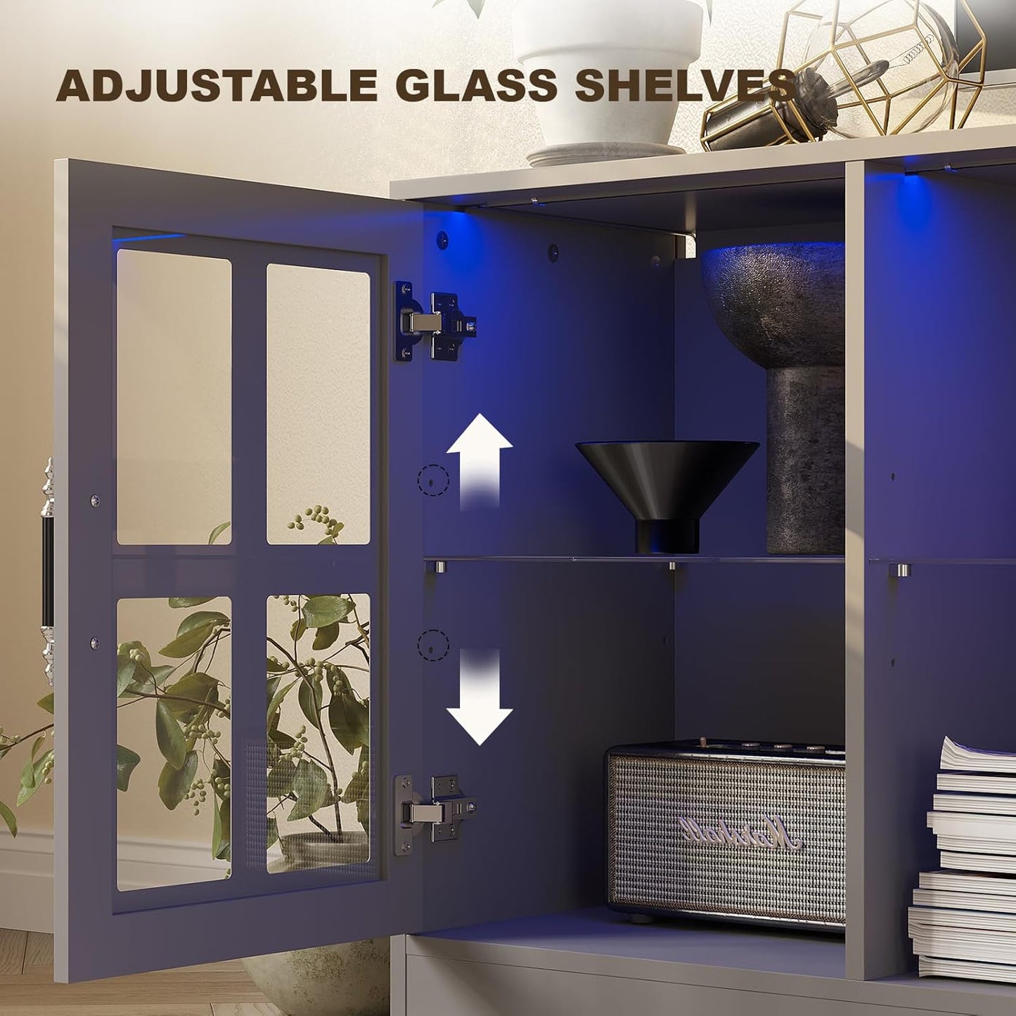 4-Piece Wall Unit TV Stand with Storage & LED Lights for TVs up to 75", Modern Entertainment Center with Bookshelves & 8-Door Pantry Cabinet, Gray