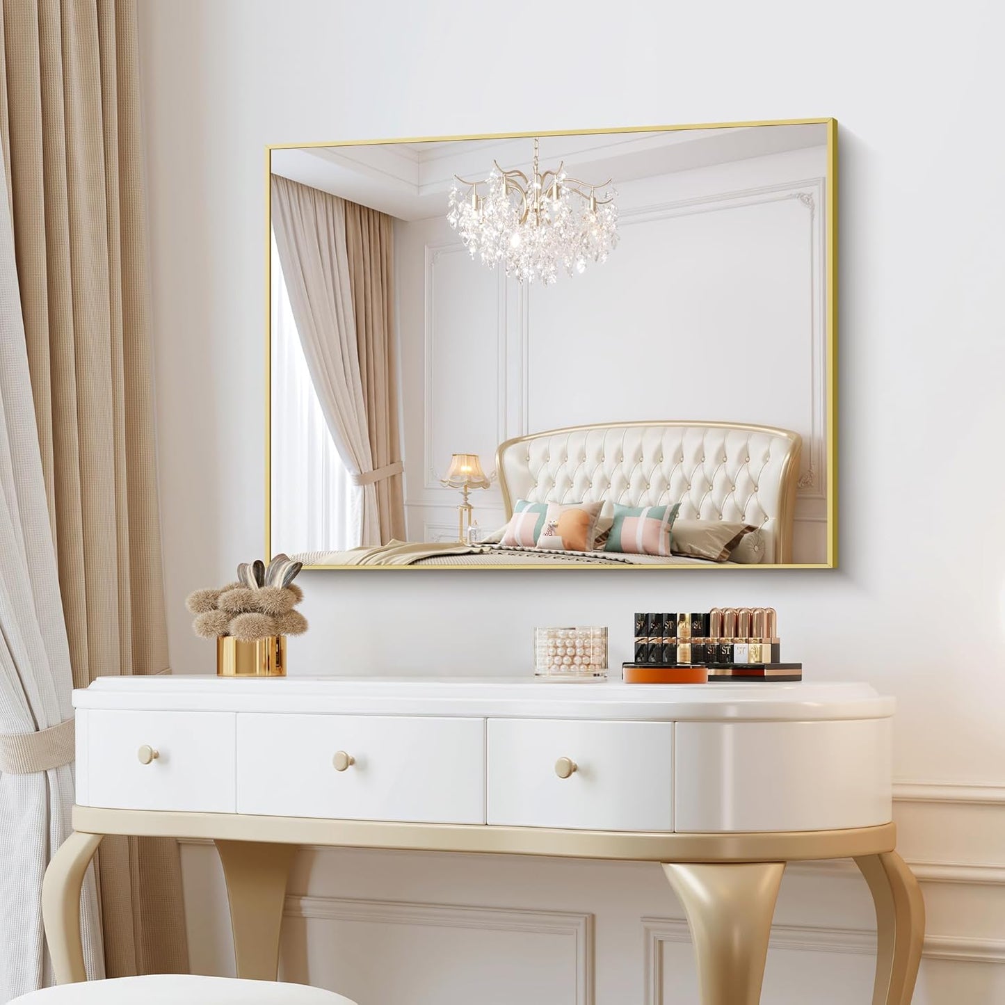 KOCUUY 30x40 Inch Large Gold Wall Mounted Mirror,Aluminum Framed Decorative Rectangular Bathroom Mirror for Wall Over Sink,Vanity Mirror for Bedroom Living Room Bathroom,Functional Oversized Mirror