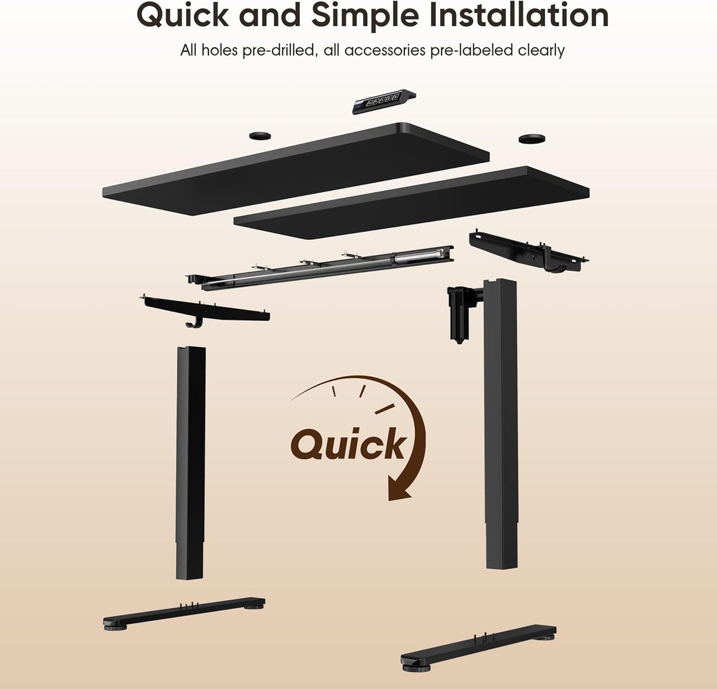 Monomi Electric Height Adjustable Standing Desk, 55x24 Inches, Ergonomic Home Office Sit/Stand Up Desk (Black Steel Frame/Black Top)