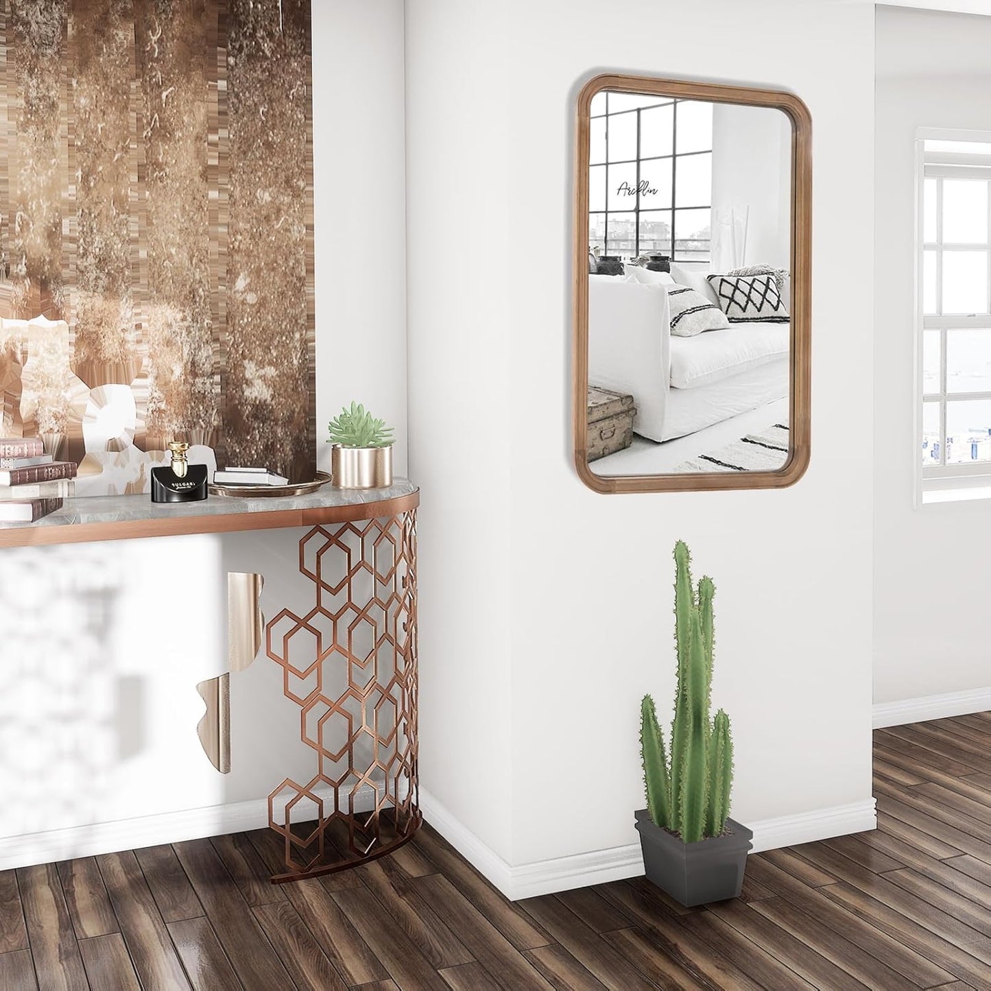 WallBeyond Wood Bathroom Mirror for Wall 20x30 Inch Wooden Frame Rectangle Mirror for Farmhouse Bathroom Vanity Wall Mounted Decorative Mirror (Horizontal/Vertical)