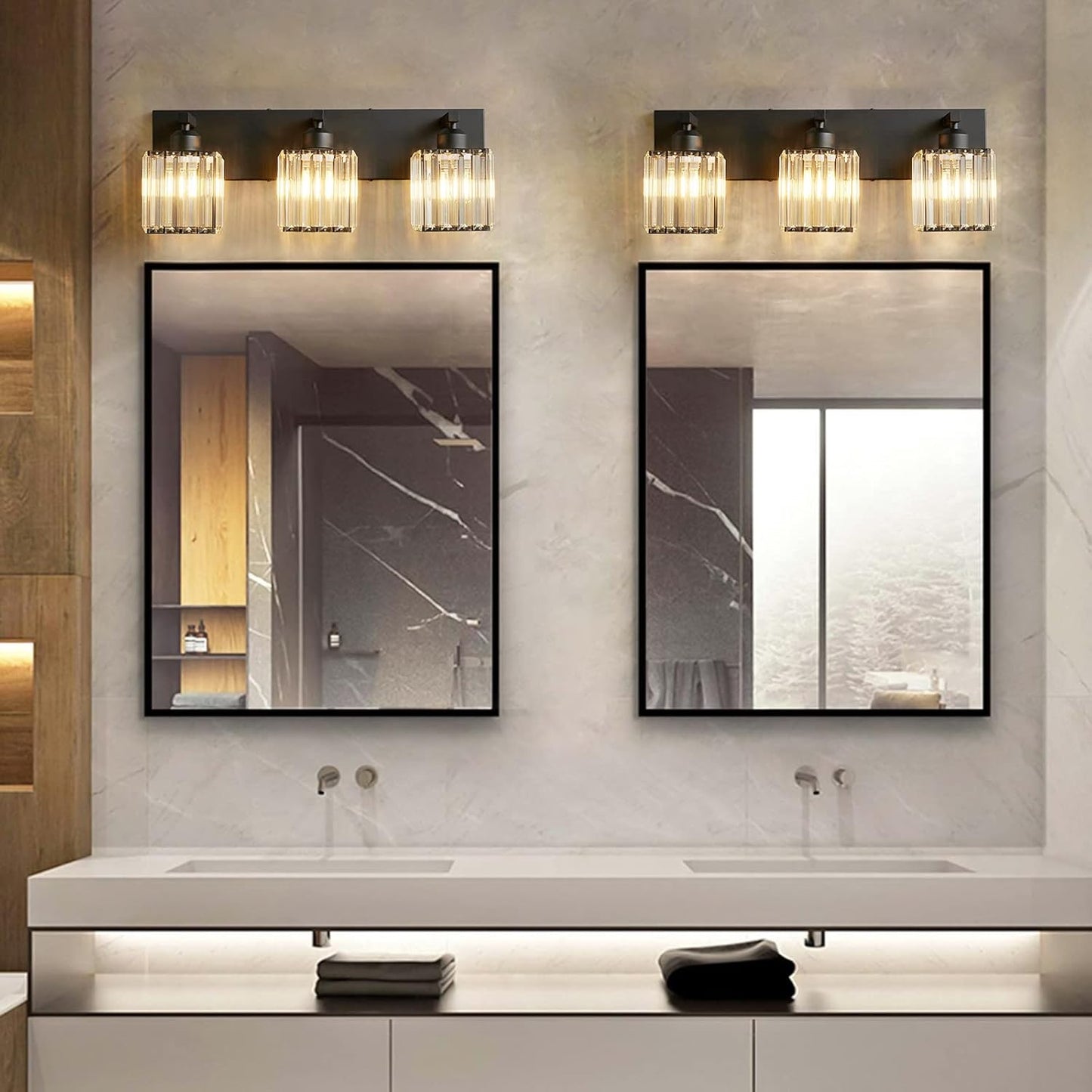 Modern Bathroom Vanity Light 3-Lights Modern Black Crystal Wall Light Bathroom Vanity Light Fixtures