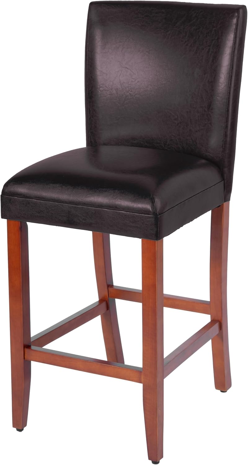 HomePop Home Decor | Classic Counter Height Bar Stools | 29 Inch Bar Stools | Decorative Home Furniture (Brown Faux Leather) Single Pack