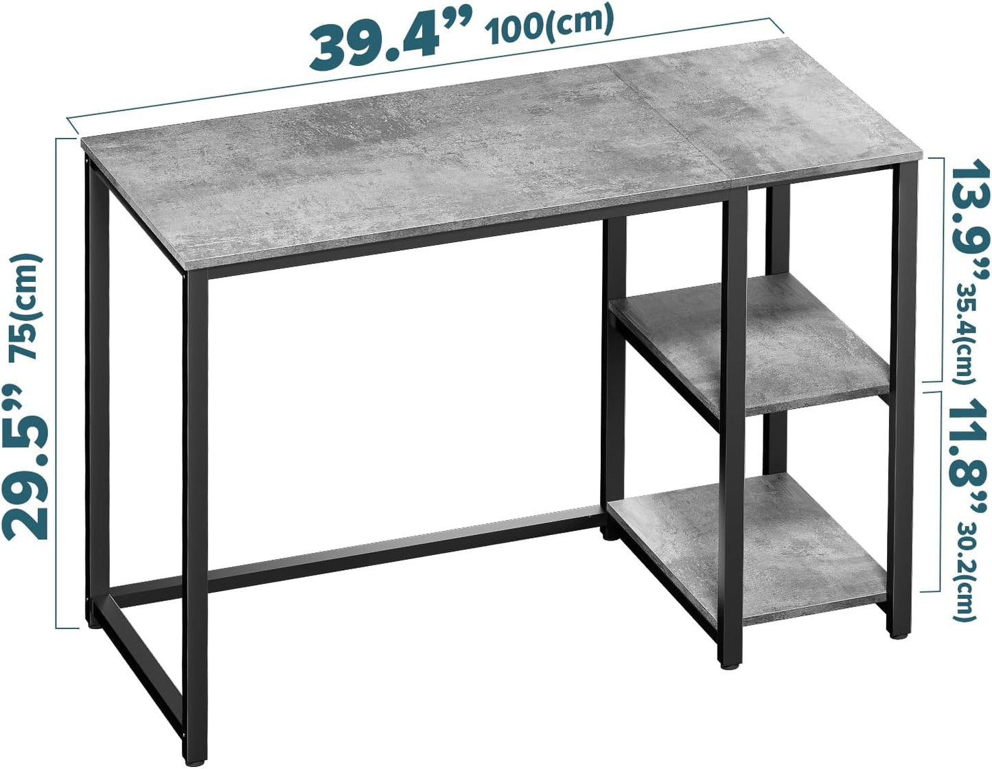 SINPAID Computer Desk 40 inches with 2-Tier Shelves Sturdy Grey Desks with Large Storage Space Modern Gaming Desk Study Writing Laptop Table, Gray