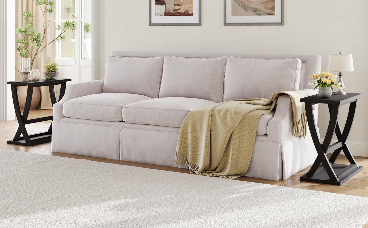 ChooChoo Black End Table, Narrow Side Table with Storage Shelf, Modern X-Design Slim End Table for Living Room,Bedroom, Small Space, 11.8" D*23.6" W*23.4" D