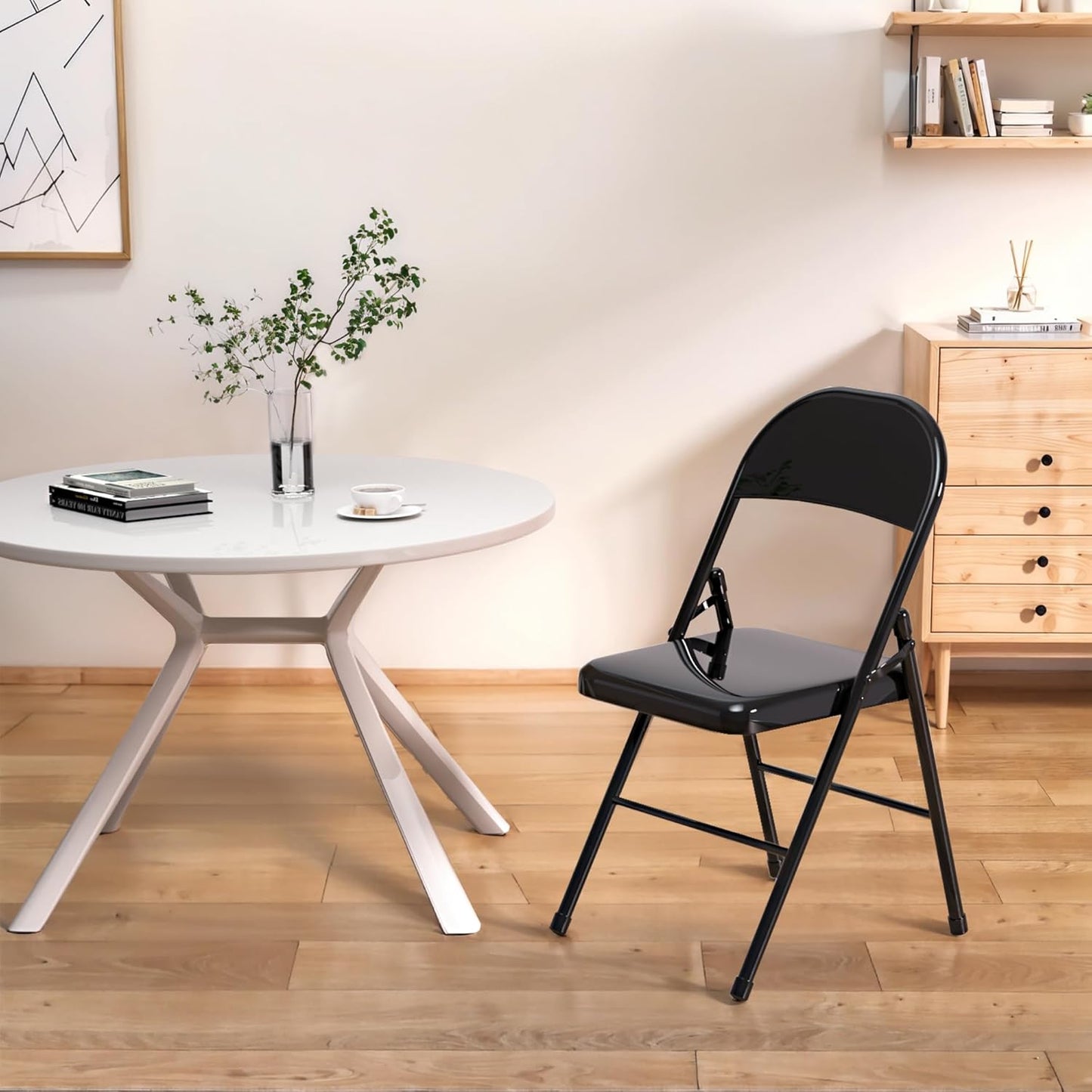 VECELO Metal Folding Chairs 4 Pack, Double Hinged Steel Frame Easy Foldable&Stackable for Office Kitchen Dinning Wedding Patio and Garden