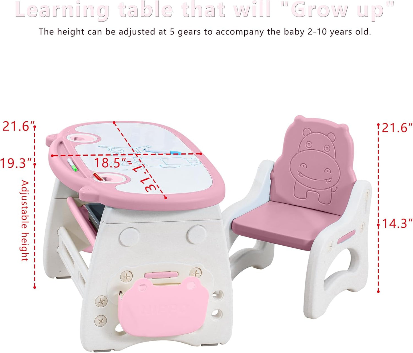 Kids Table and Chair Set The Table Can Be Graffiti and The Height Can Be Raised and Lowered for Children Age 2-10 The Order Includes Watercolor Pen and Blackboard Eraser