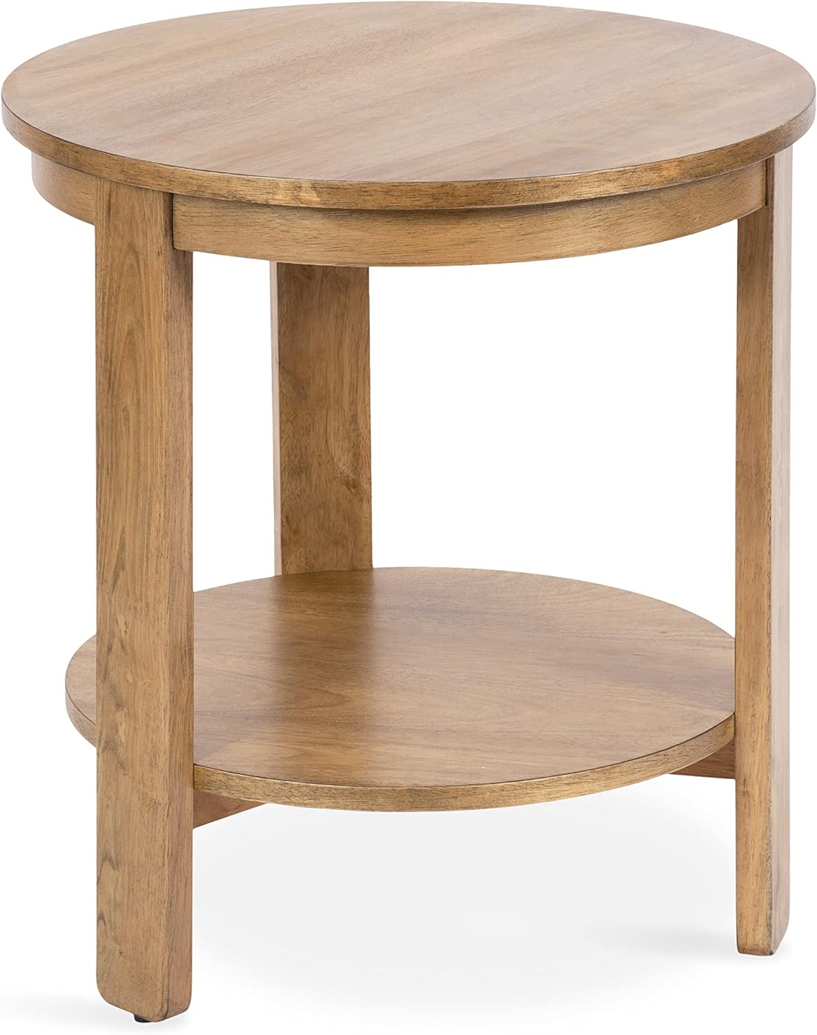 Kate and Laurel Foxford Tiered Round Side Table; 22 x 22 x 24; Natural Brown; Transitional Two-Tier Circle Nightstand Table with Storage and Resilient Wood Construction for Bedroom Decor