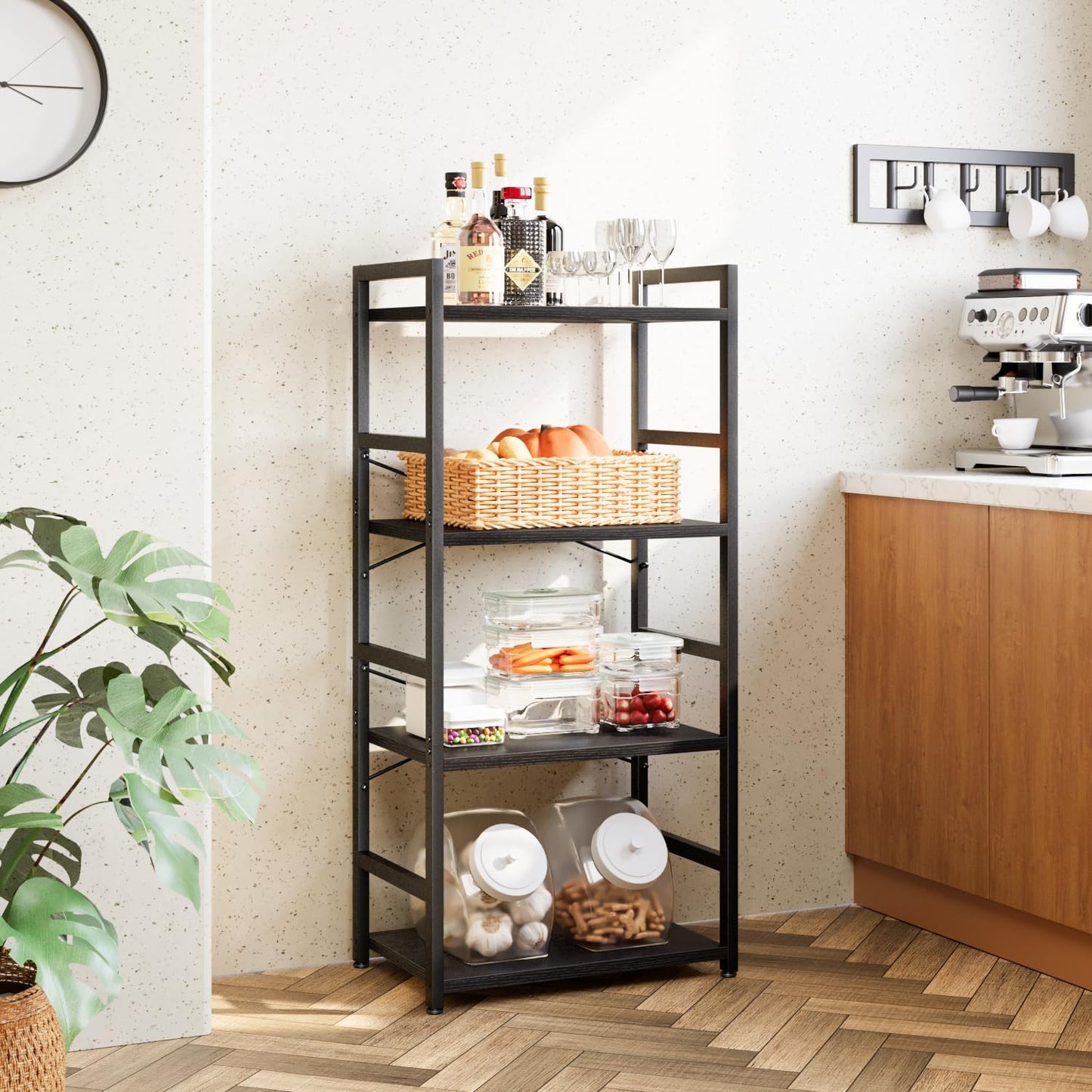 NUMENN 4 Tier Small Bookshelf, Industrial Bookcase Shelf Storage Organizer, Modern Book Shelf for Bedroom, Living Room and Home Office, Black