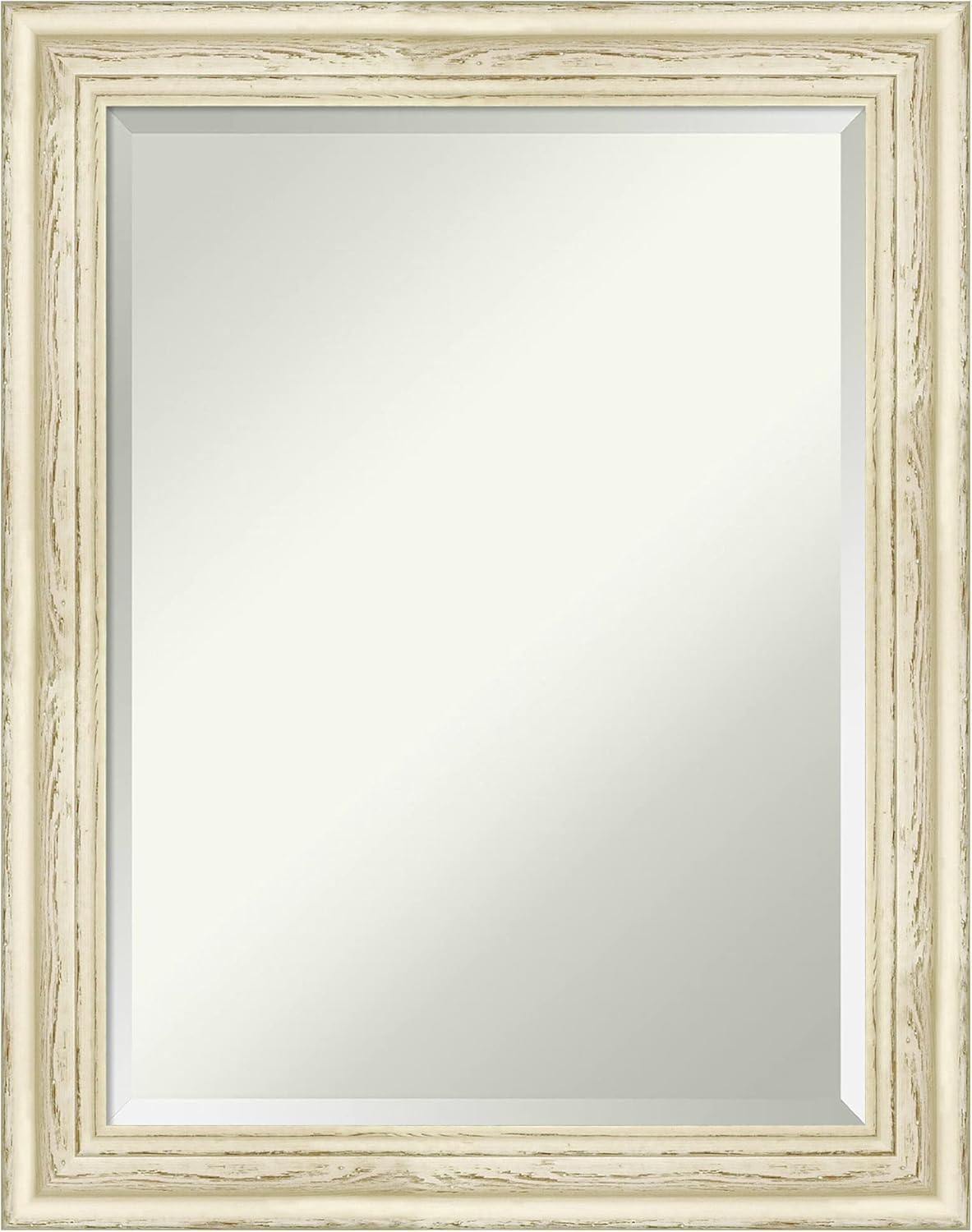 Amanti Art White Bathroom Mirror for Over Sink, 29x23 Country White Wash Rectangle Vanity Mirror, Medium Rustic Farmhouse Wood Frame, Hangs Horizonally and Vertically, Bathroom Wall Decor, Beveled