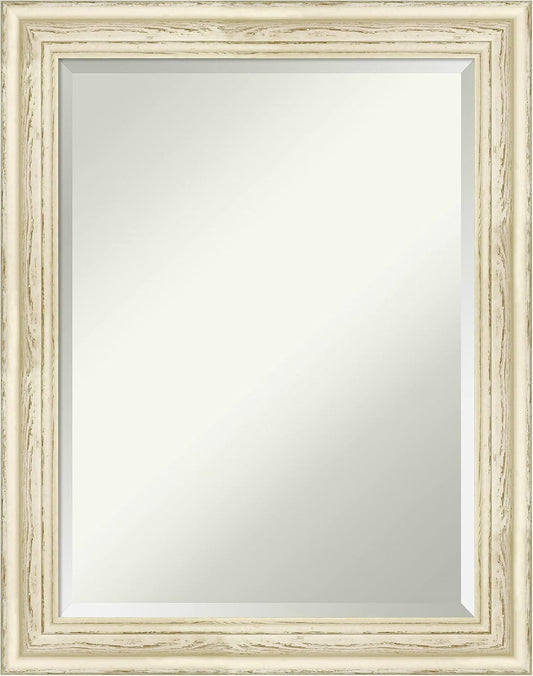Amanti Art White Bathroom Mirror for Over Sink, 29x23 Country White Wash Rectangle Vanity Mirror, Medium Rustic Farmhouse Wood Frame, Hangs Horizonally and Vertically, Bathroom Wall Decor, Beveled