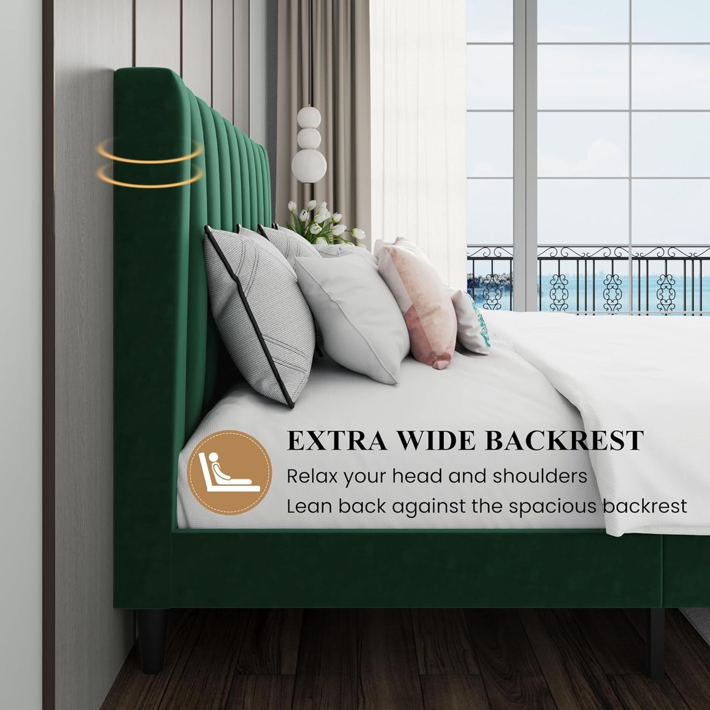 SHA CERLIN Queen Bed Frame/Velvet Upholstered Platform Bed Frame with Headboard/Strong Wood Slats Support/Mattress Foundation/No Box Spring Needed - Green