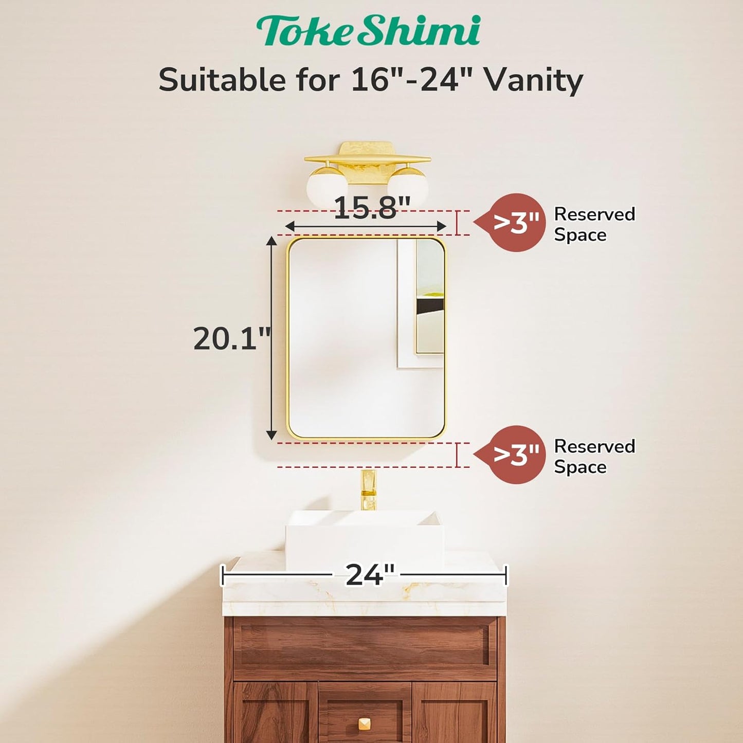 TokeShimi 16x20 Brushed Nickel Bathroom Mirror,Vanity Mirror Bathroom Wall with Tempered Glass,Modern Metal Framed Mirror with Aluminum Frame(Horizontal/Vertical)