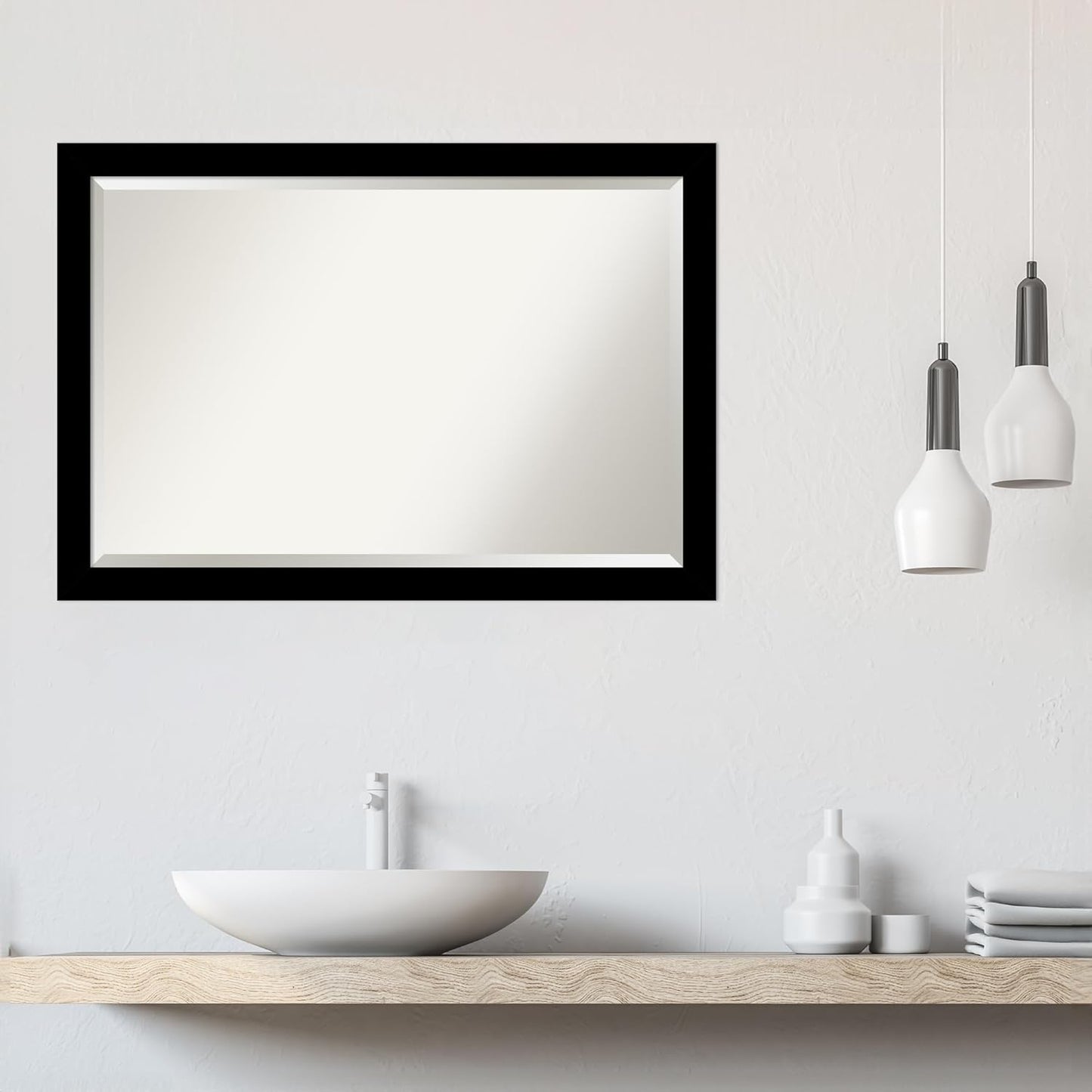 Amanti Art Black Bathroom Mirror for Over Sink, 28x40 Brushed Black Rectangle Vanity Mirror, Large Modern Contemporary Frame, Hangs Horizonally and Vertically, Bathroom Wall Decor, Beveled Edge