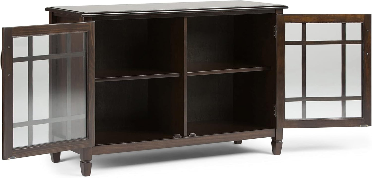SIMPLIHOME Connaught SOLID WOOD 46 inch Wide Traditional Low Storage Cabinet in Dark Chestnut Brown for the Living Room, Entryway and Family Room