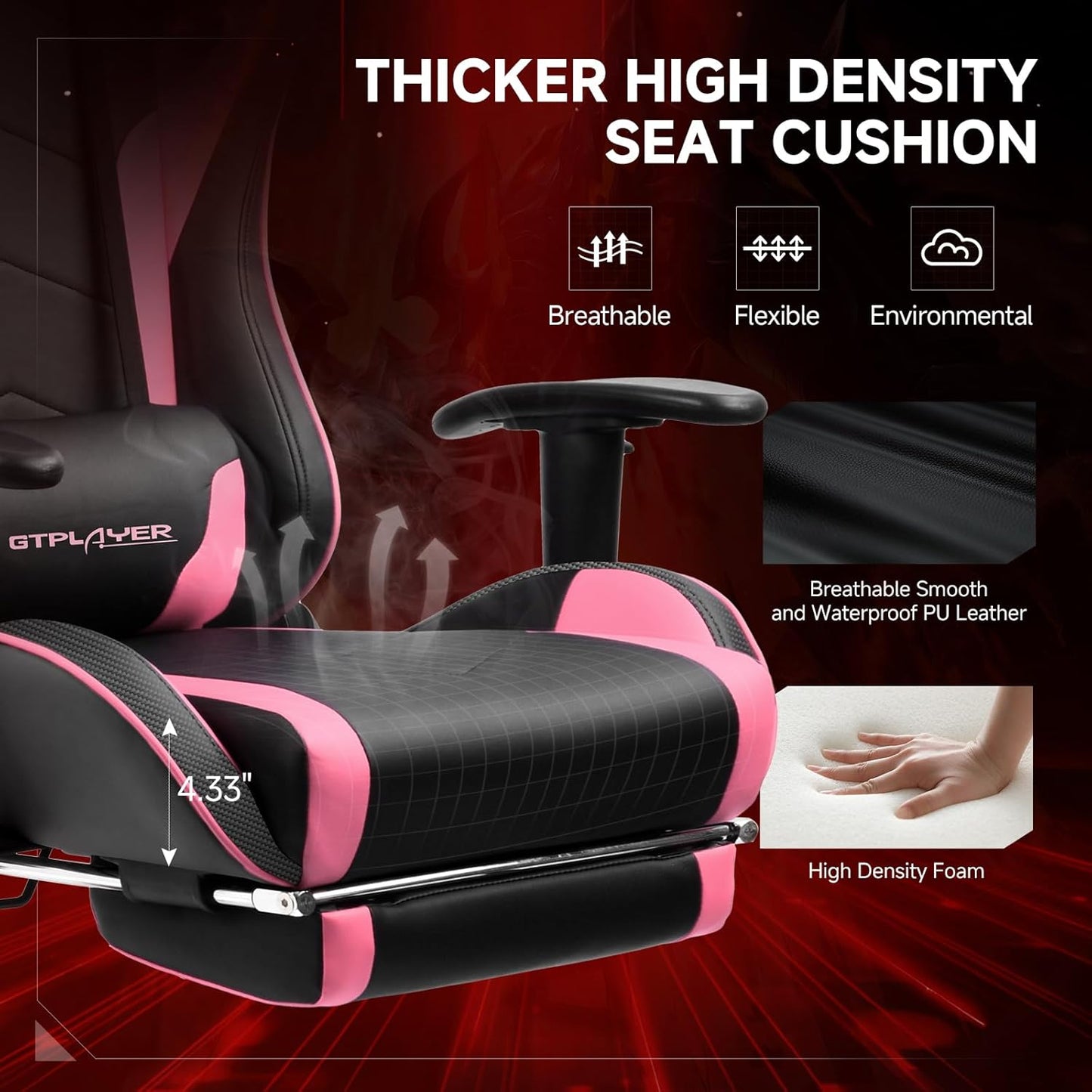 GTPLAYER Gaming Chair with Bluetooth Speakers and Footrest, Ergonomic Gamer Chair with Reclining Backrest, 3D Armrests, Adjustable Seat Height, Computer Desk Chair for Adults (Colourful)