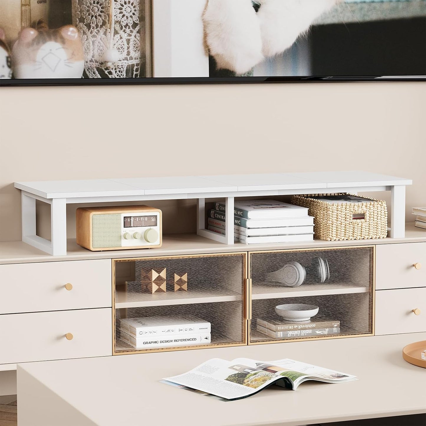 aboxoo 47" TV Riser for 32-60 inch TV, TV Riser Stand Shelf, Tabletop TV Stand Riser, Computer Monitor Table for Home Living Room, Study Office (White)