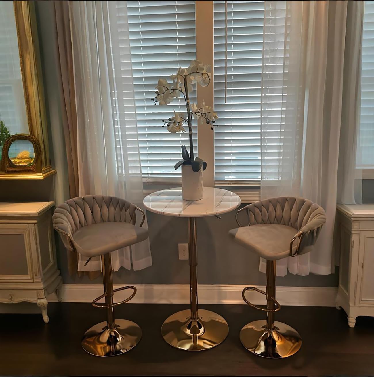 Bar Table for Kitchen, 24 inch Round Counter Height Table with Gold Metal Base, 39.1 Inch Kitchen Island Table for Dining Room Breakfast Room, Industrial Tray Table Ideas for Small Space