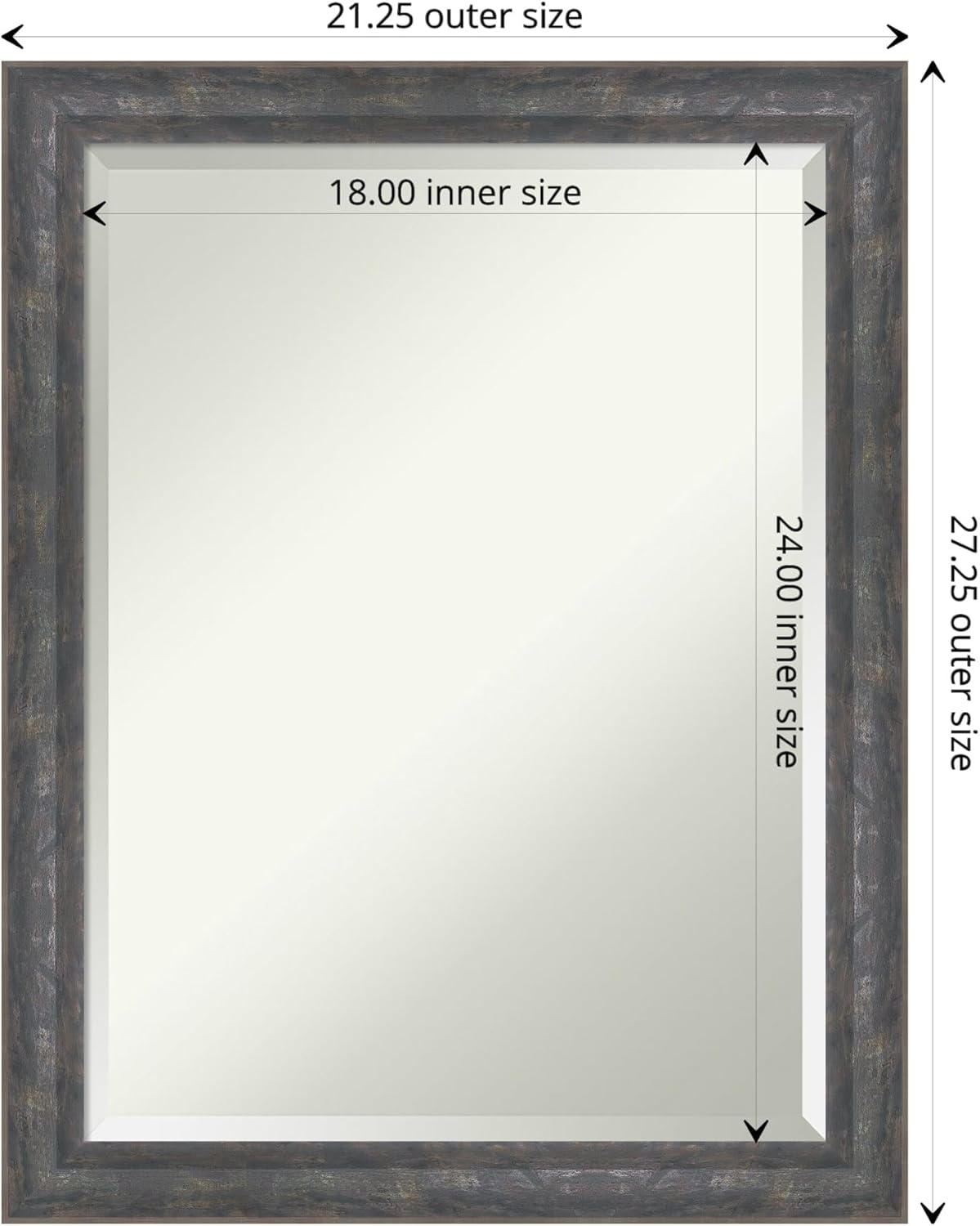 Amanti Art Grey Wall Mirror 27x21 Angled Metallic Rainbow Rectangle Bathroom Mirror for Wall Decor Living Room, Medium Modern Contemporary Wood Frame, Hangs Horizonally and Vertically, Bathroom Decor