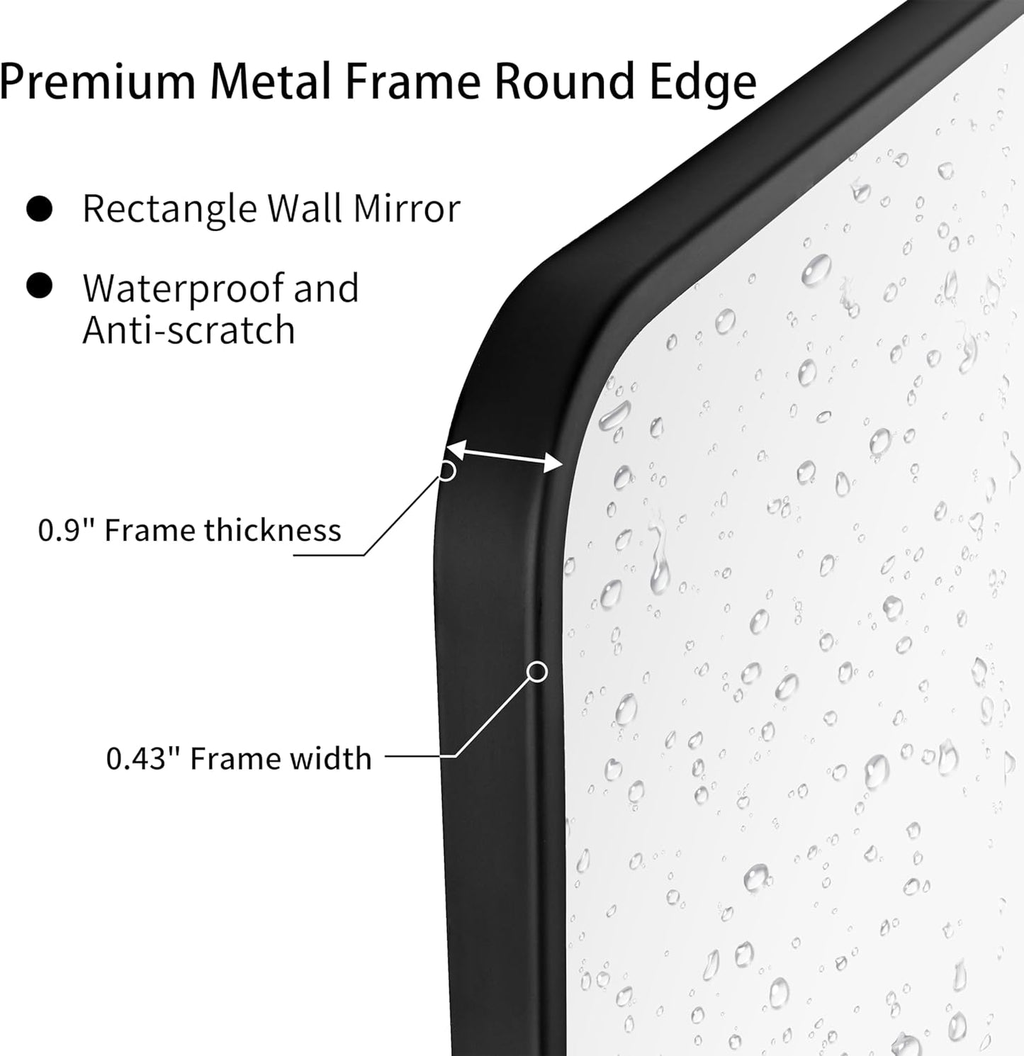 30"x48" Bathroom Wall Mirror with Matte Black Metal Frame & HD Glass, Copper-Free Mirrors Modern Rectangle Round Corner Framed Vanity Mirror - Horizontal or Vertical Installation