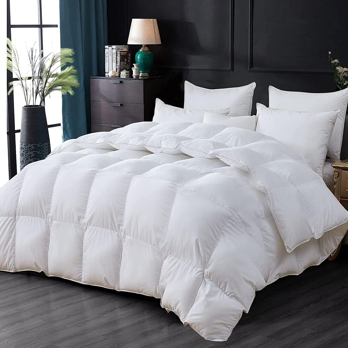 Luxurious Goose Down Feather Fiber Comforter Duvet Insert, Plain Solid Design,White 108 x 98 , Premium Baffle Box 100% Egyptian Cotton, 75 oz Fill Weight,Oversize Cal King
