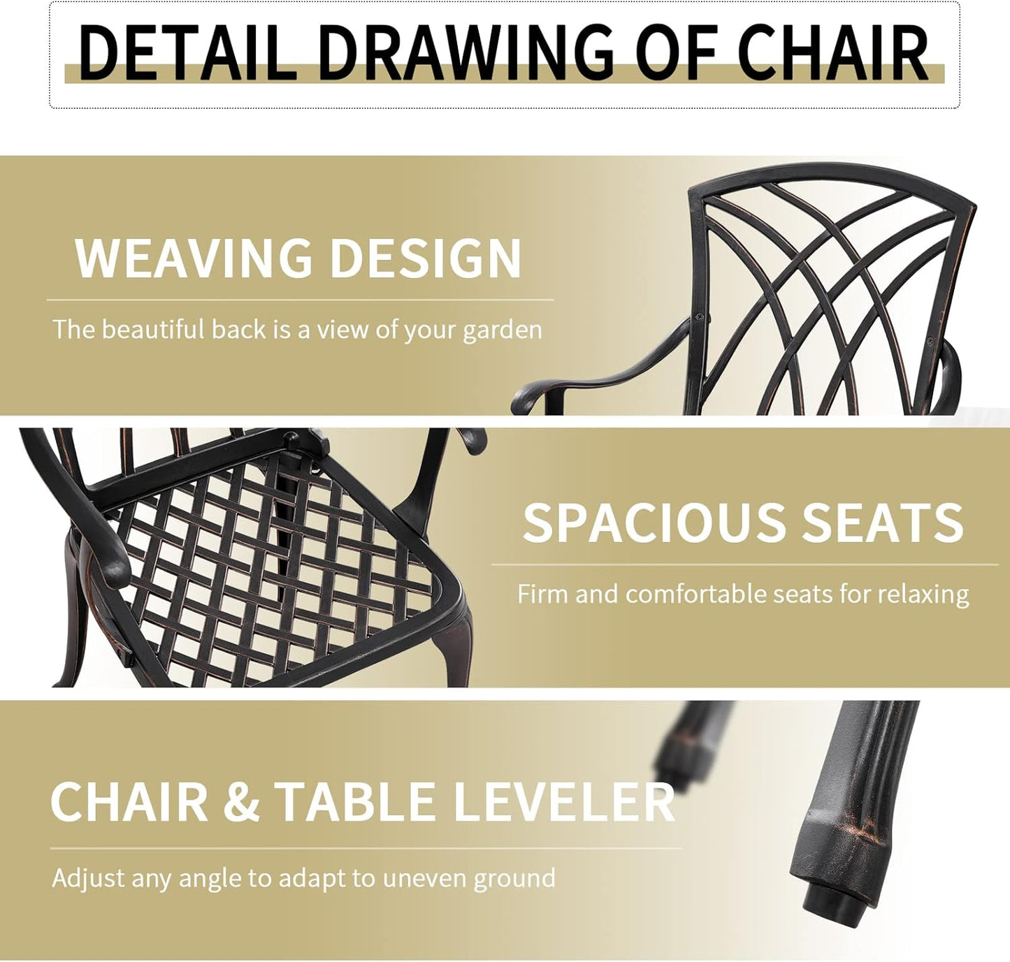 3 Piece Patio Bistro Set Outdoor Bistro Table Set Anti Rust Bistro Table and Chairs w/Umbrella Hole, Durable Patio Set for Porch, Balcony