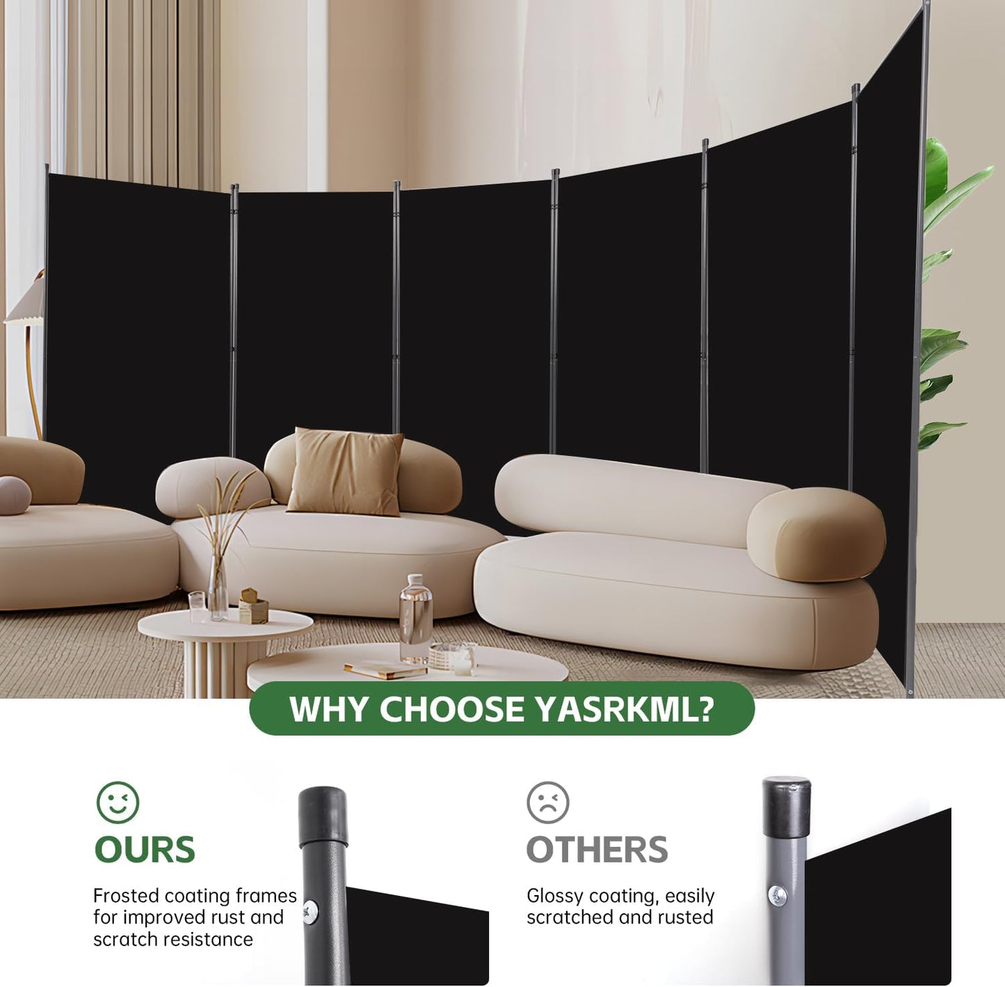 YASRKML Room Divider Folding Privacy Screens, Portable Room Divider Panel 6 Panel Partition Room Dividers Screen, Freestanding Room Partitions and Dividers Fabric Dividers for Room Separation, Black