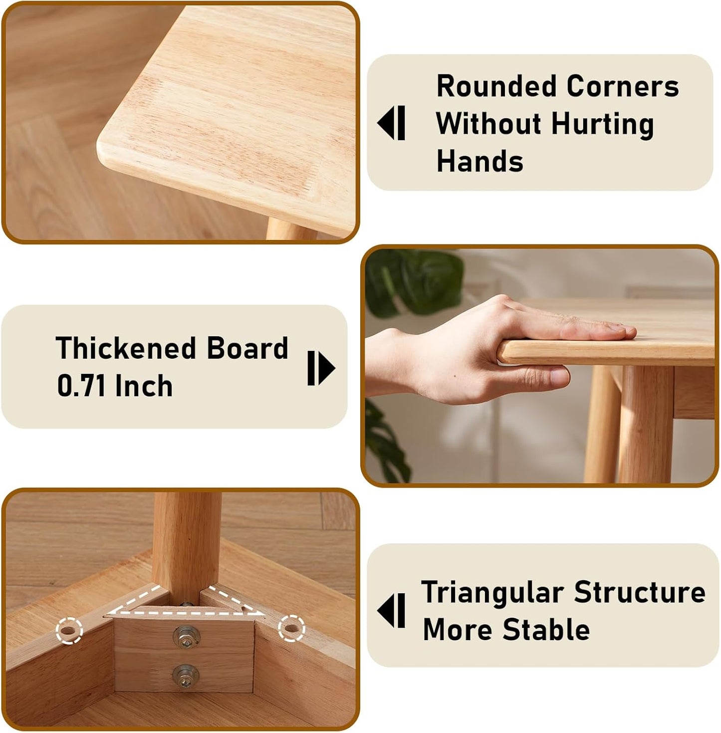 BAKEVE Dining Table for 4-6 Person- 47.2'' Solid Wood Kitchen Table, Mid Century Modern Desk, Farmhouse Rectangular Dining Room Table for Living Room, Office, Kitchen and Study (Natural)