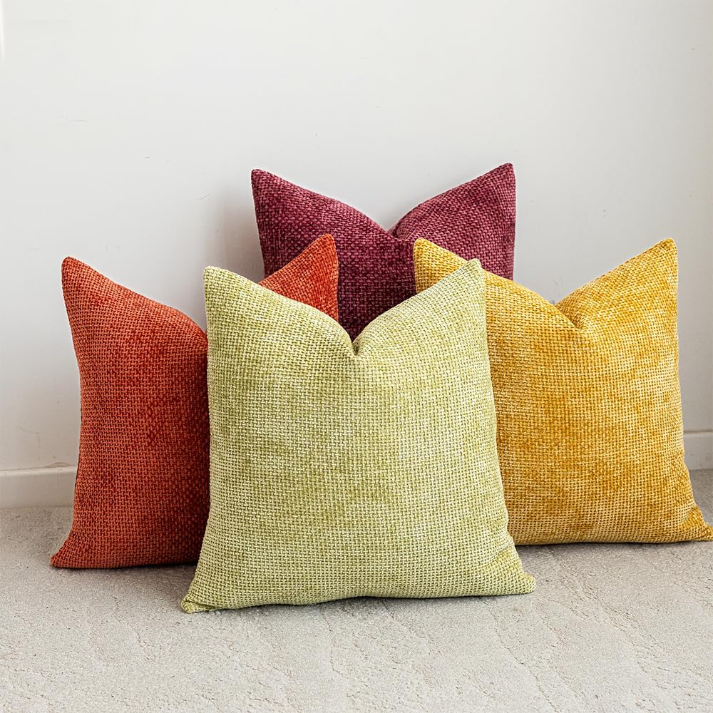 LANANAS Neutral Decorative Throw Pillow Covers 18x18 Inch for Living Room Couch Bed Sofa Farmhouse Boho Home Decor Set of 4 Soft Corduroy Accent Luxury Cushion Cases (Orange Green, 18x18)
