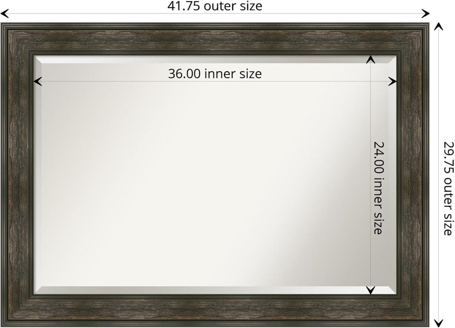 Amanti Art Brown Wall Mirror 30x42 Rail Rustic Char Rectangle Bathroom Mirror for Wall Decor Living Room, Large Rustic Farmhouse Frame, Hangs Horizonally and Vertically, Bathroom Decor, Beveled Edge