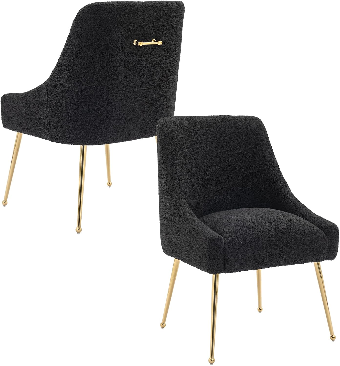 Dining Chairs Medieval Modern Restaurant Chairs, Soft Cushions, Teddy Velvet, Polished Gold Metal Legs, Kitchen Chairs, Living Room Black 2-Piece Set