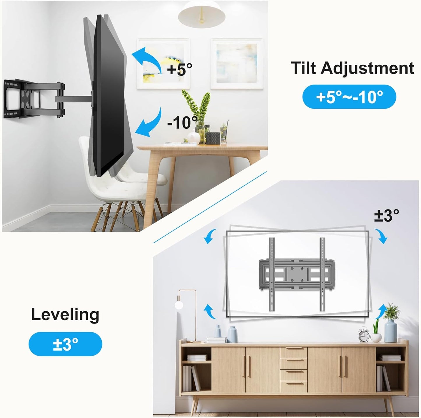 Full Motion TV Wall Mount for Most 26"-70" Flat/Curved TV, Swivel Tilt Bracket with Articulating Dual Arms, Support 100lbs, Max VESA 400x400mm, Fits 12”/16" Wood Stud (MA570)