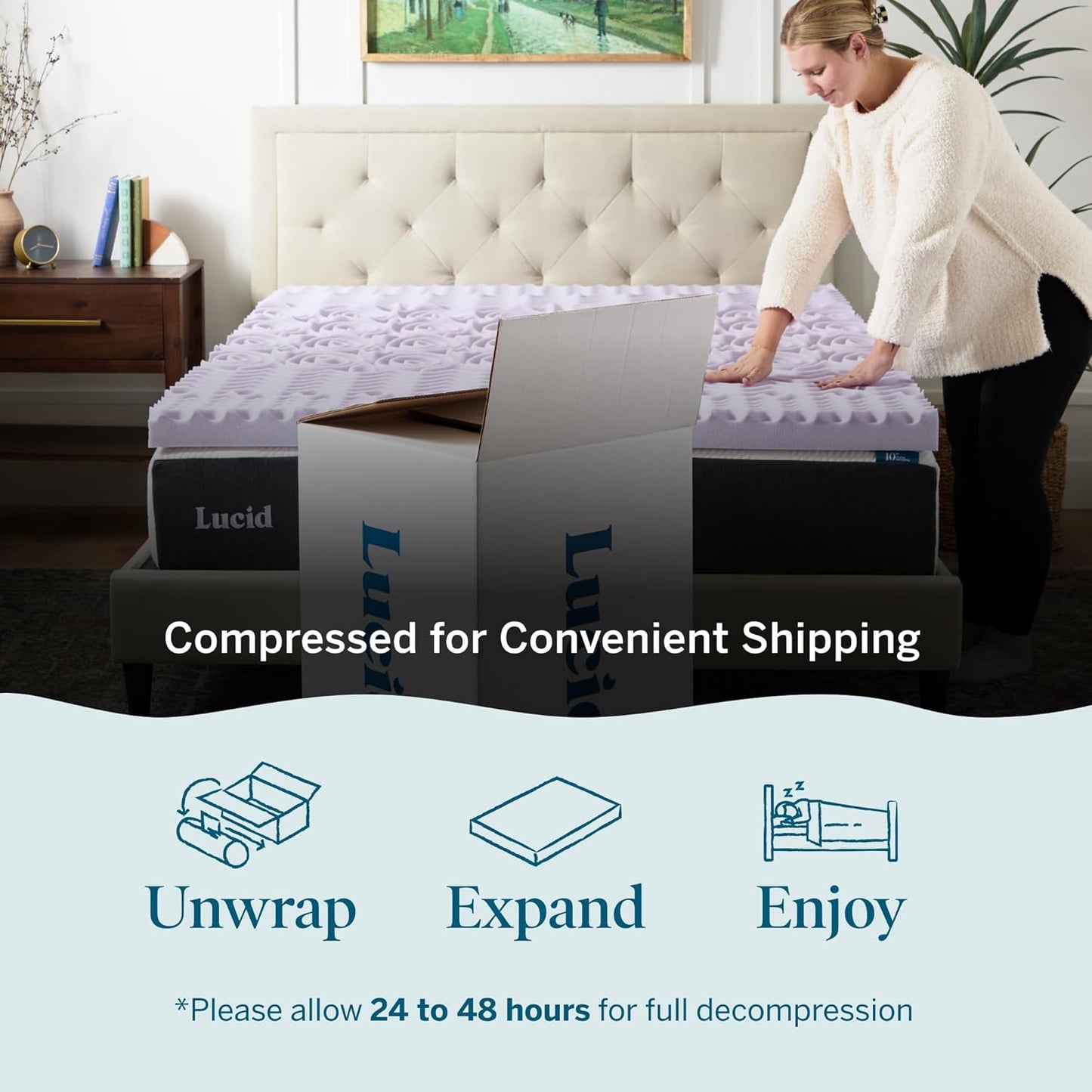 Lucid Lavender Infused 3 Inch Memory Foam Mattress Topper - Twin XL Size - Plush Feel - 5 Convoluted Zones - CertiPUR Certified - New Home Owner & Dorm Room Essentials
