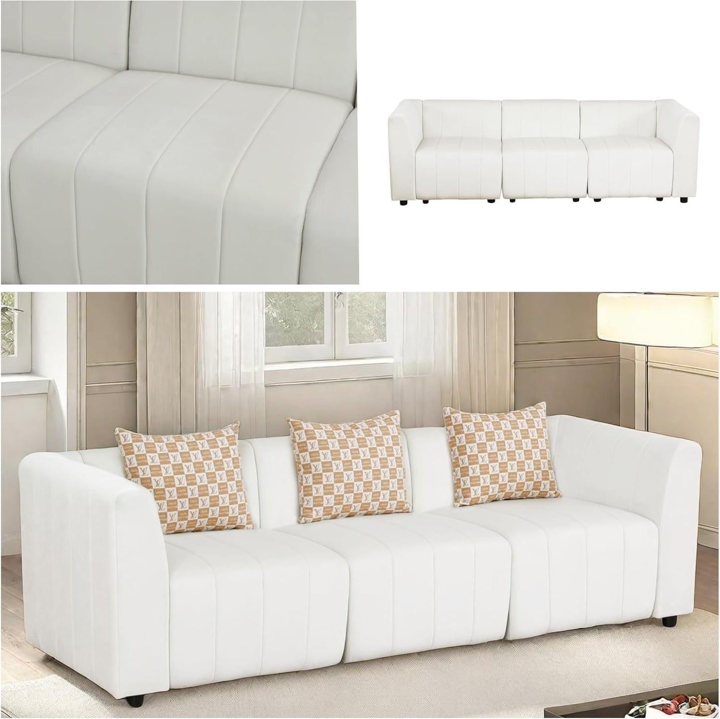 Sectional Couches Sofa for Living Room, 93″3 Seater Cloud Couch, Modern Comfy Modular Sectional Sofa with Deep Seats for Bedroom, Small Space, Brown